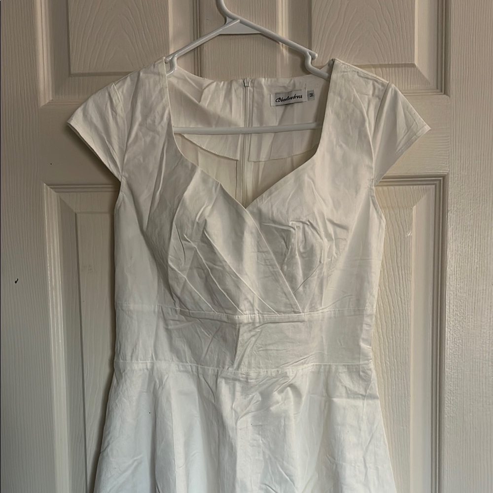 White Midi Fit and Flare Sweetheart Dress